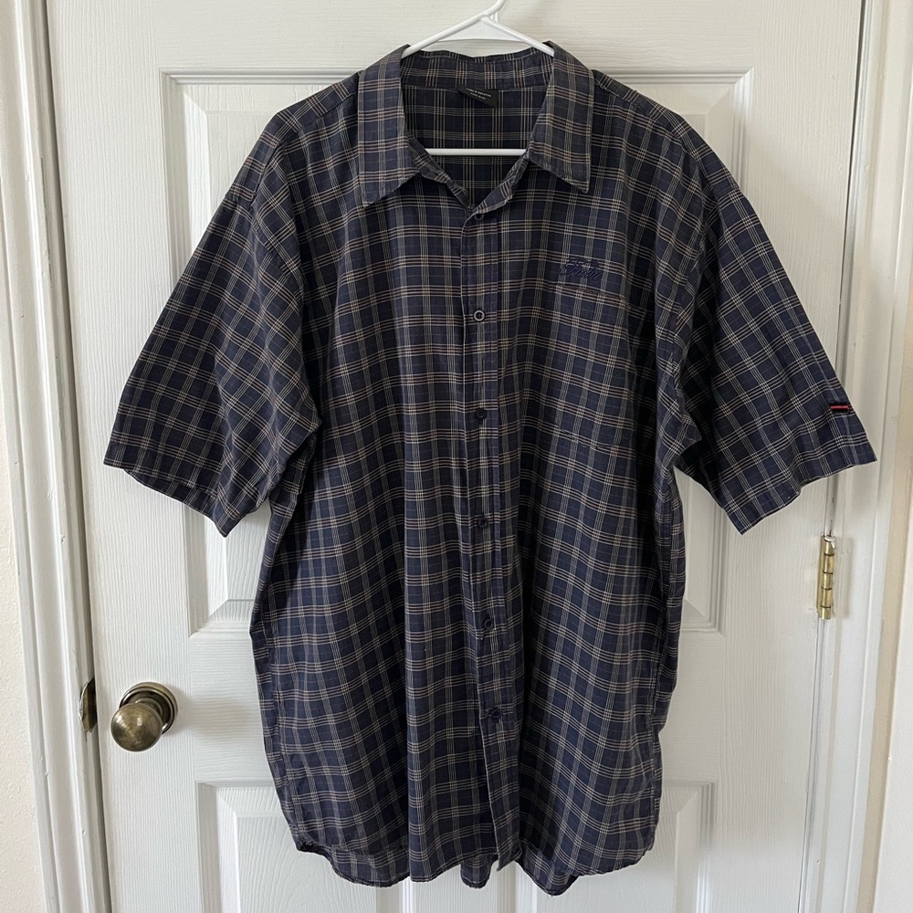 FUBU Navy and Gray Checkered Casual Shirt